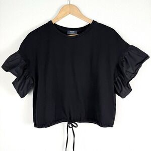 Anthropologie Flutter Sleeve Black Shirt Womens XL Whimsigoth Dark Feminine